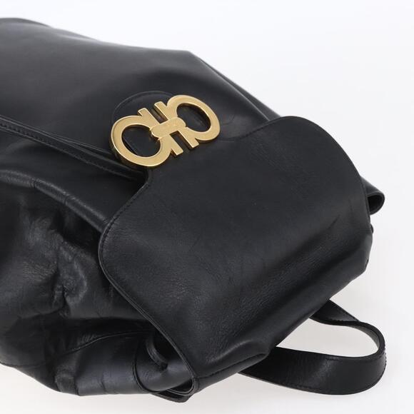 Salvatore Ferragamo Gancini Backpack Leather Black Gold Auth 153904 main image 8